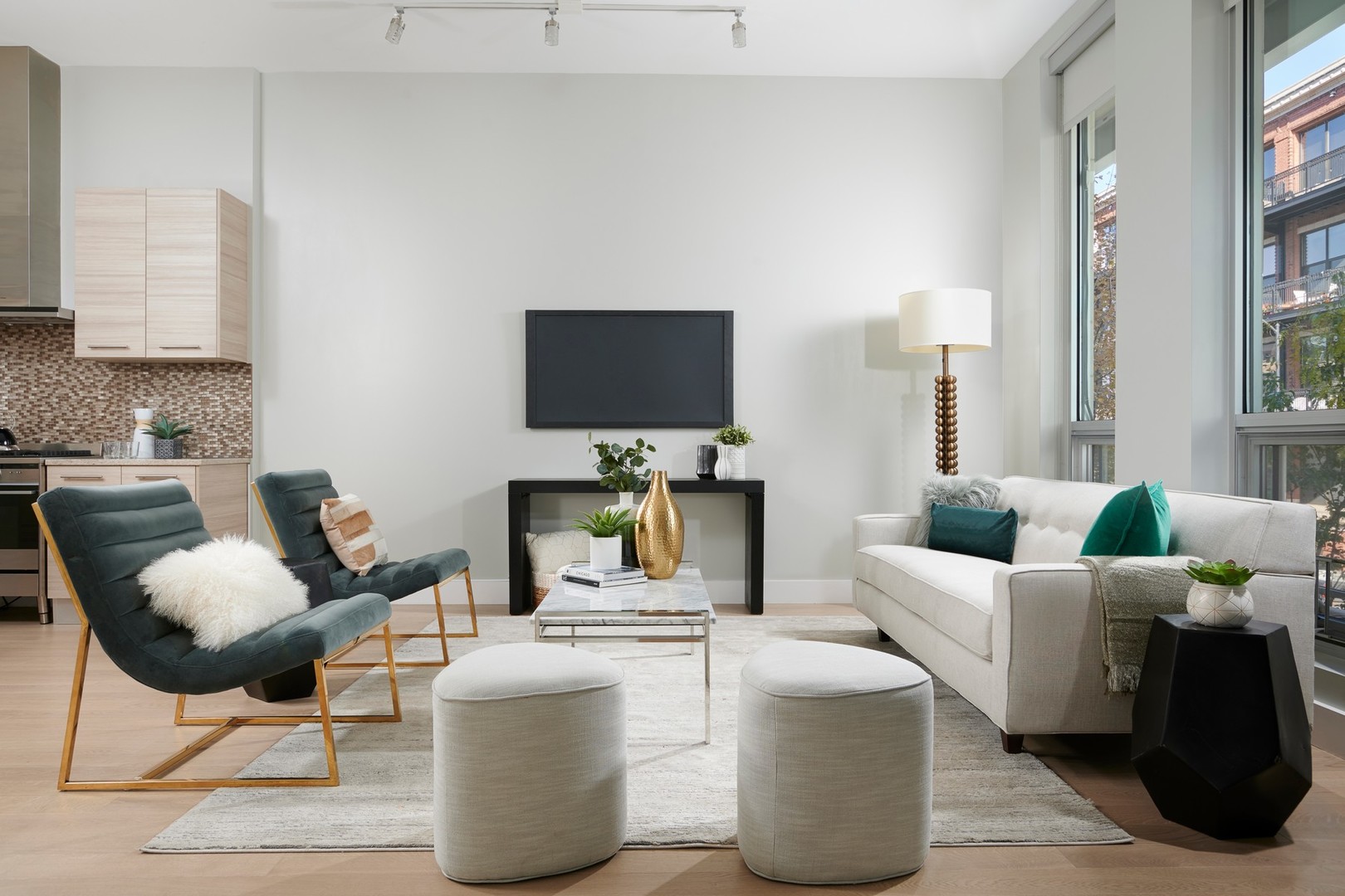 1100 West Adams Street, Unit 2N Chicago, IL 60607 - Photo 6 of 23 a living room with furniture a lamp and a flat screen tv