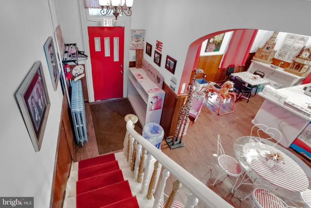 a room with a workspace