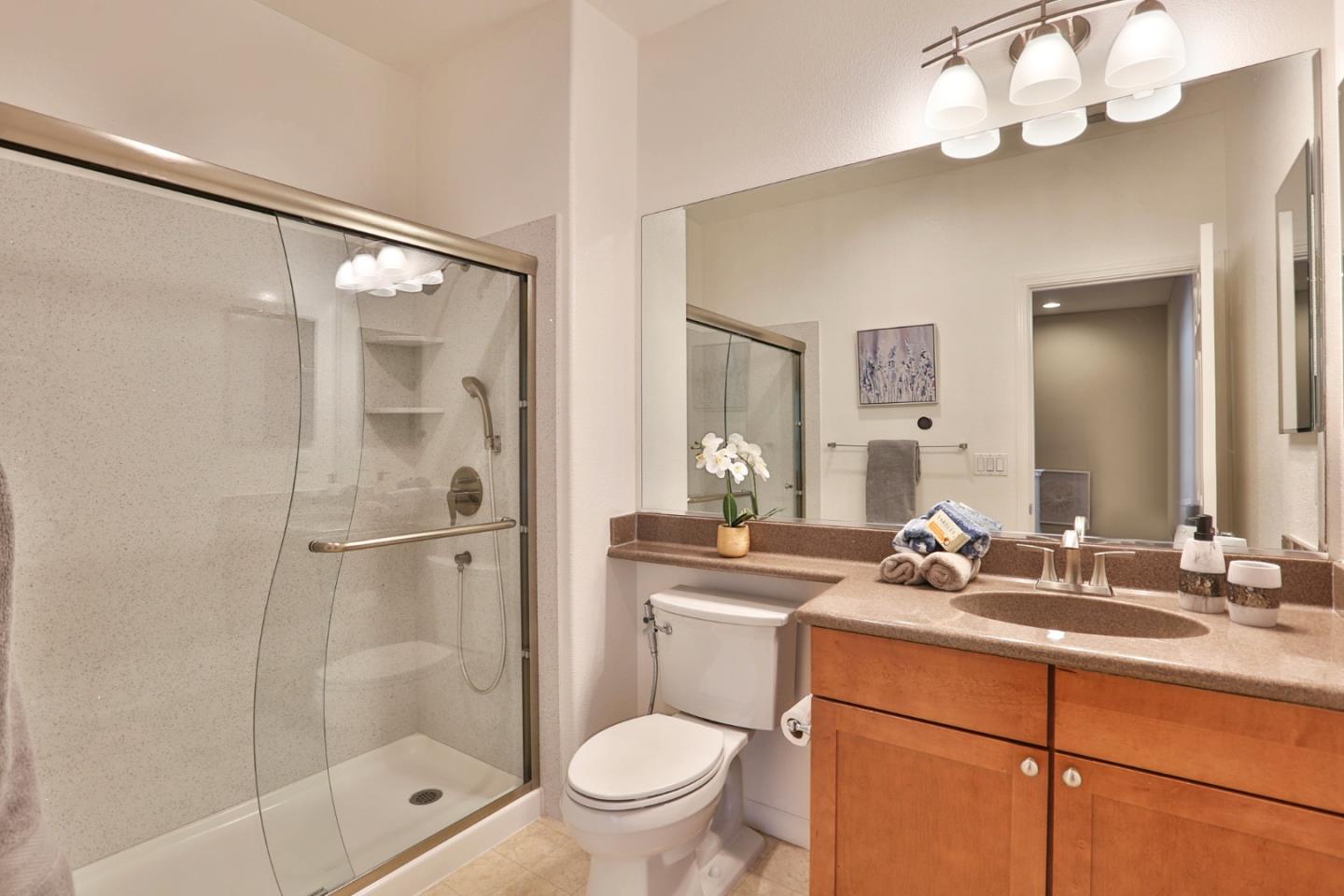 1105 Luz Del Sol Tr Loop Milpitas, CA 95035 - Photo 20 of 34 a bathroom with a sink a toilet a mirror and shower
