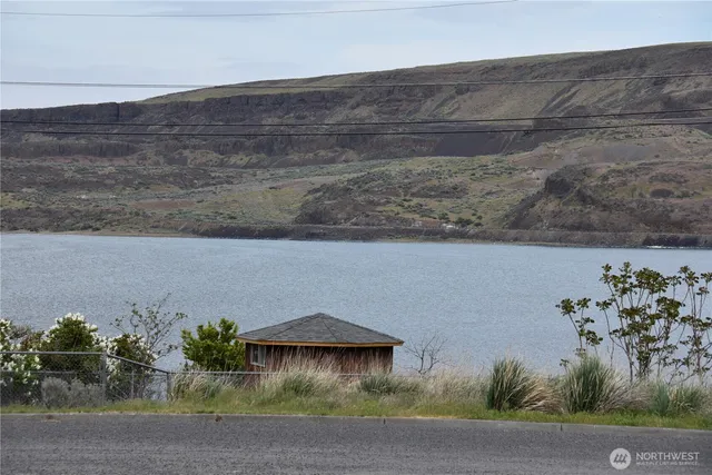 a view of a lake with a mountain in the background