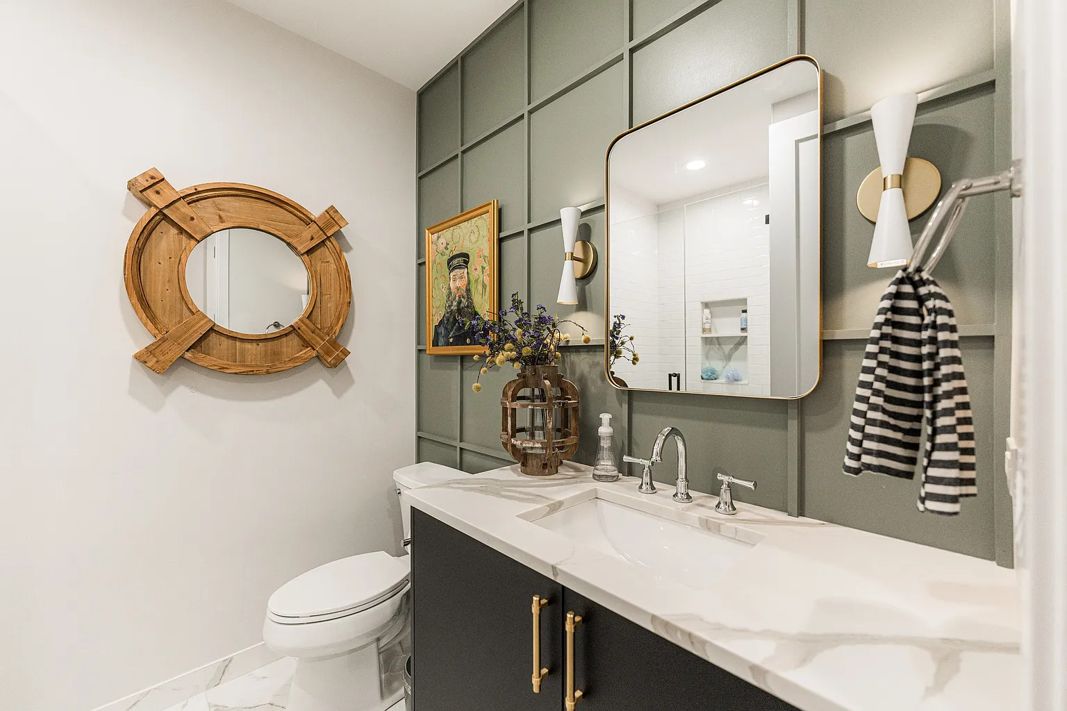 1703 West Chicago Avenue, Unit 4 Chicago, IL 60622 - Photo 8 of 11 a bathroom with a granite countertop sink and a mirror