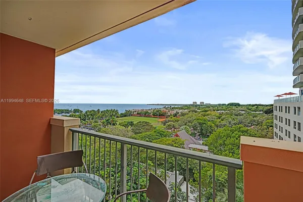 a view of a building from a balcony