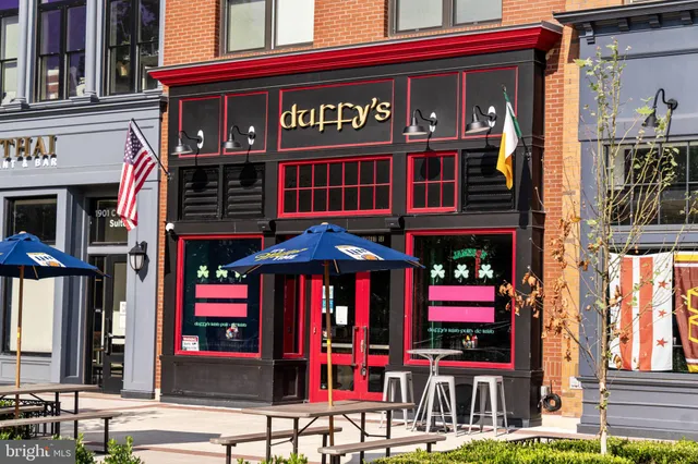 a backyard of a house with large trees and plants