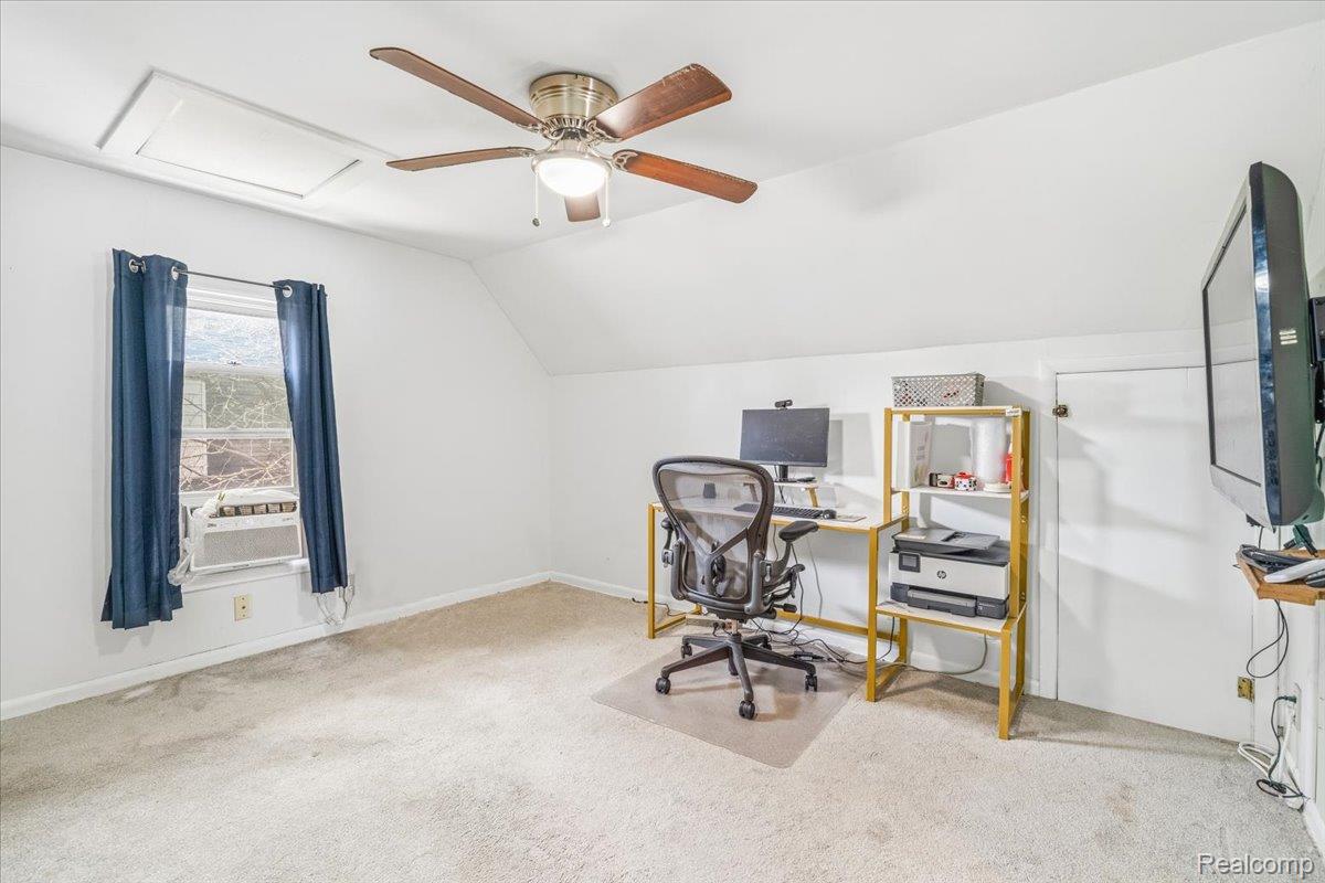 36940 Goddard Road Romulus, MI 48174 - Photo 17 of 31 Office featuring light carpet, ceiling fan, and vaulted ceiling