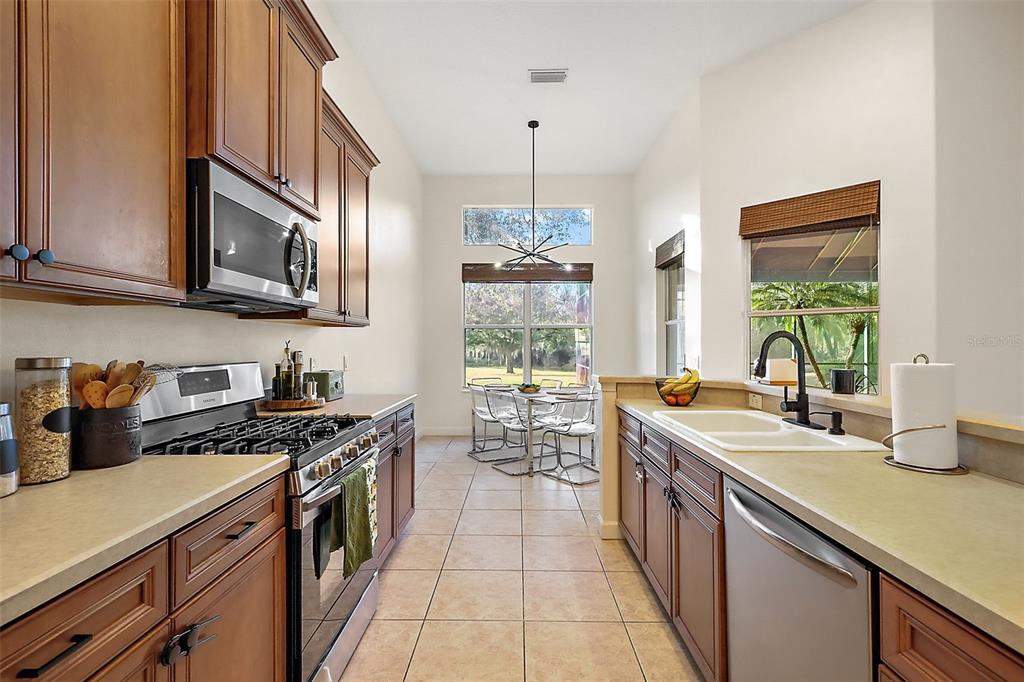 9930 Santa Barbara Court Howey-in-the-Hills, FL 34737 - Photo 22 of 44 a kitchen with stainless steel appliances granite countertop a sink stove and cabinets