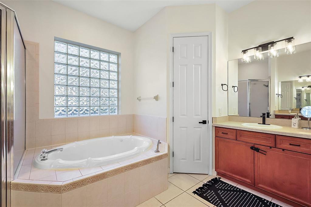 9930 Santa Barbara Court Howey-in-the-Hills, FL 34737 - Photo 28 of 44 a bathroom with a tub sink and a mirror