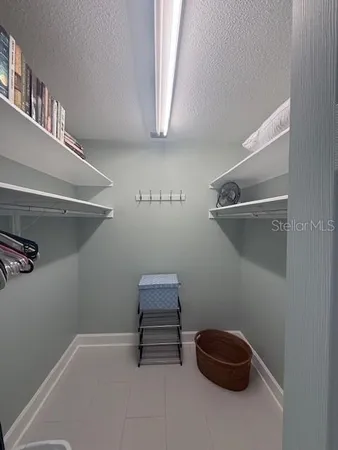 a room with a walk in closet