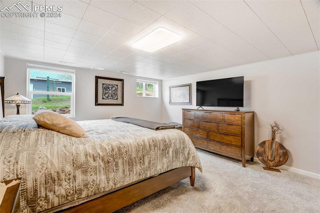 1699 Spring Valley Drive Divide, CO 80814 - Photo 26 of 44 a bedroom with a bed and a flat tv screen on wall