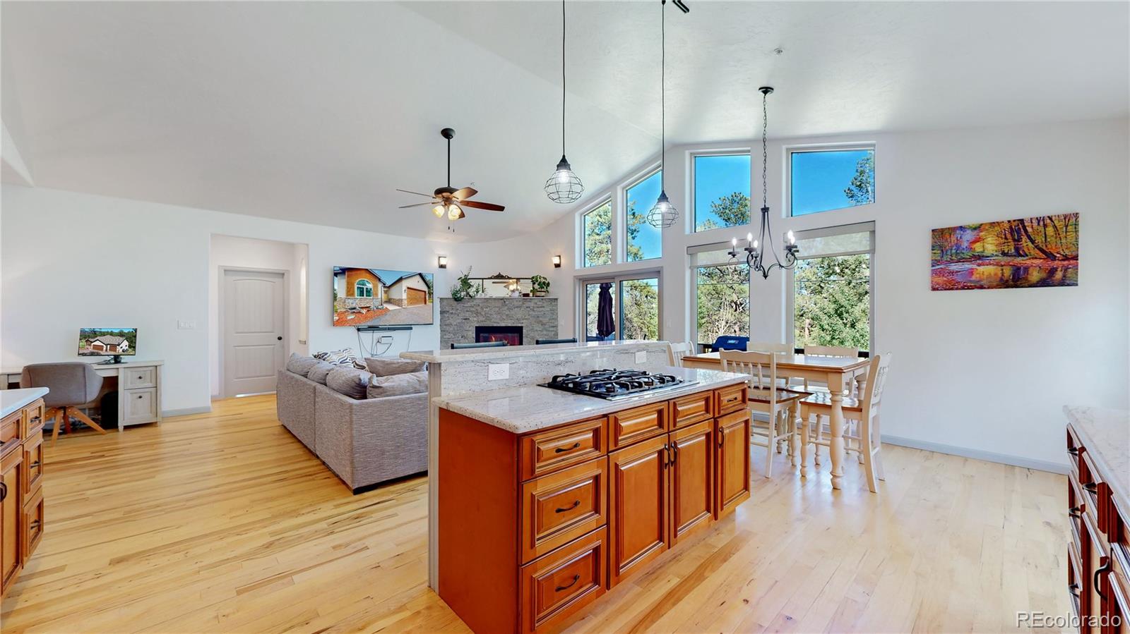 230 Mohawk Trail Pine, CO 80470 - Photo 5 of 39 a kitchen with stainless steel appliances granite countertop a stove and a wooden floors