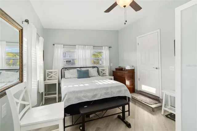 a room with a window and gym equipment