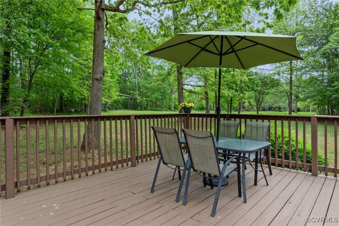 55 Redd Shop Road Farmville, VA 23901 - Photo 5 of 37 a view of a deck with furniture and umbrella