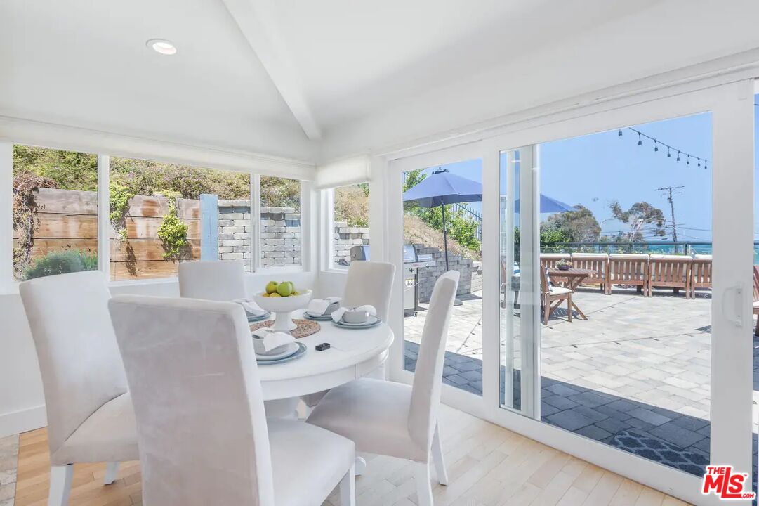 3966 Las Flores Canyon Road Malibu, CA 90265 - Photo 3 of 53 a dining room with furniture water view and wooden floor