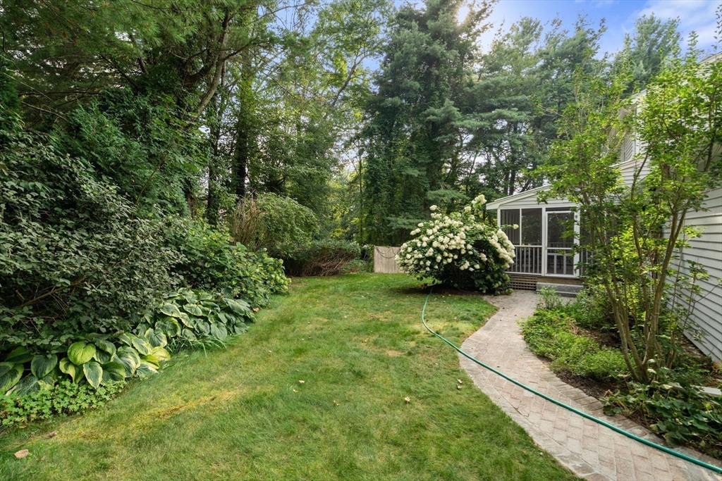 1 Pueblo Road Medfield, MA 02052 - Photo 33 of 36 a view of a backyard with potted plants and large trees
