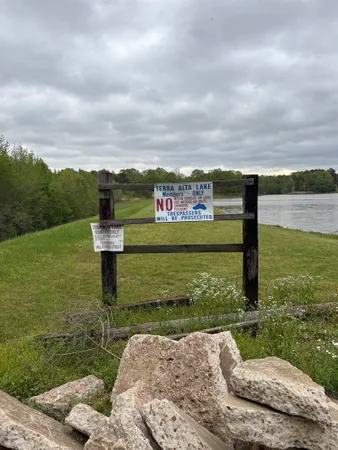 a view of a lake from a yard