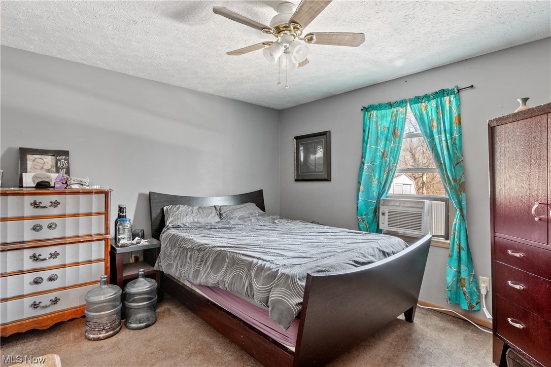 4330 Lunar Road Northwest Minerva, OH 44657 - Photo 8 of 21 Bedroom featuring carpet floors, ceiling fan, and a textured ceiling