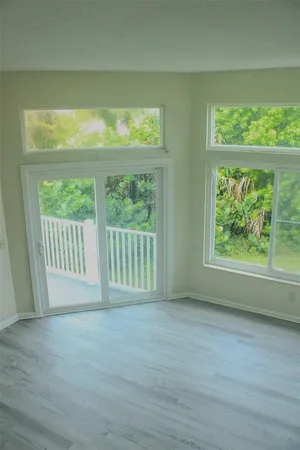 a view of a balcony with an outdoor space