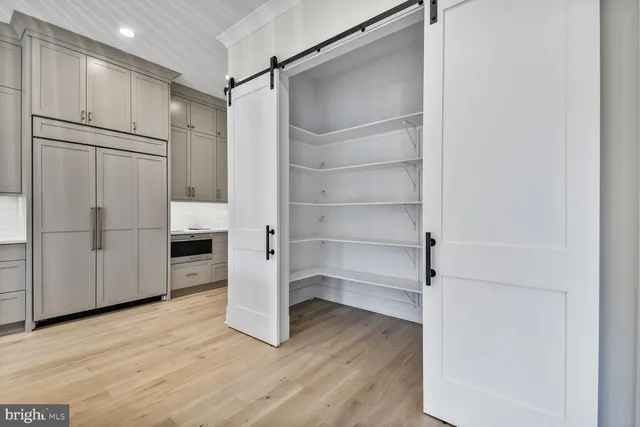 a view of walk in closet with empty racks