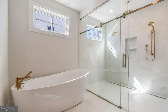 a bathroom with a bathtub