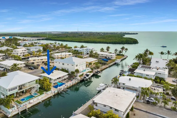 an aerial view of a house with a lake view