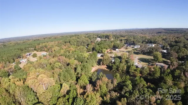 an aerial view of houses covered in trees