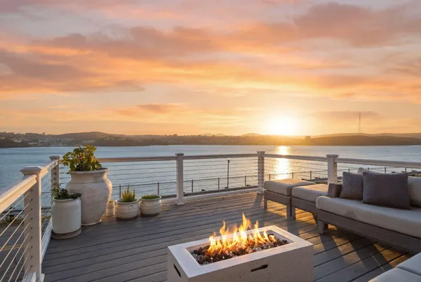 a view of a terrace with couches