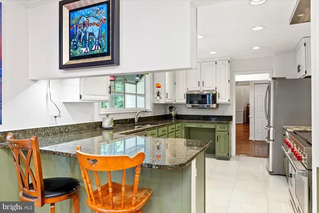 a view of cabinets and window