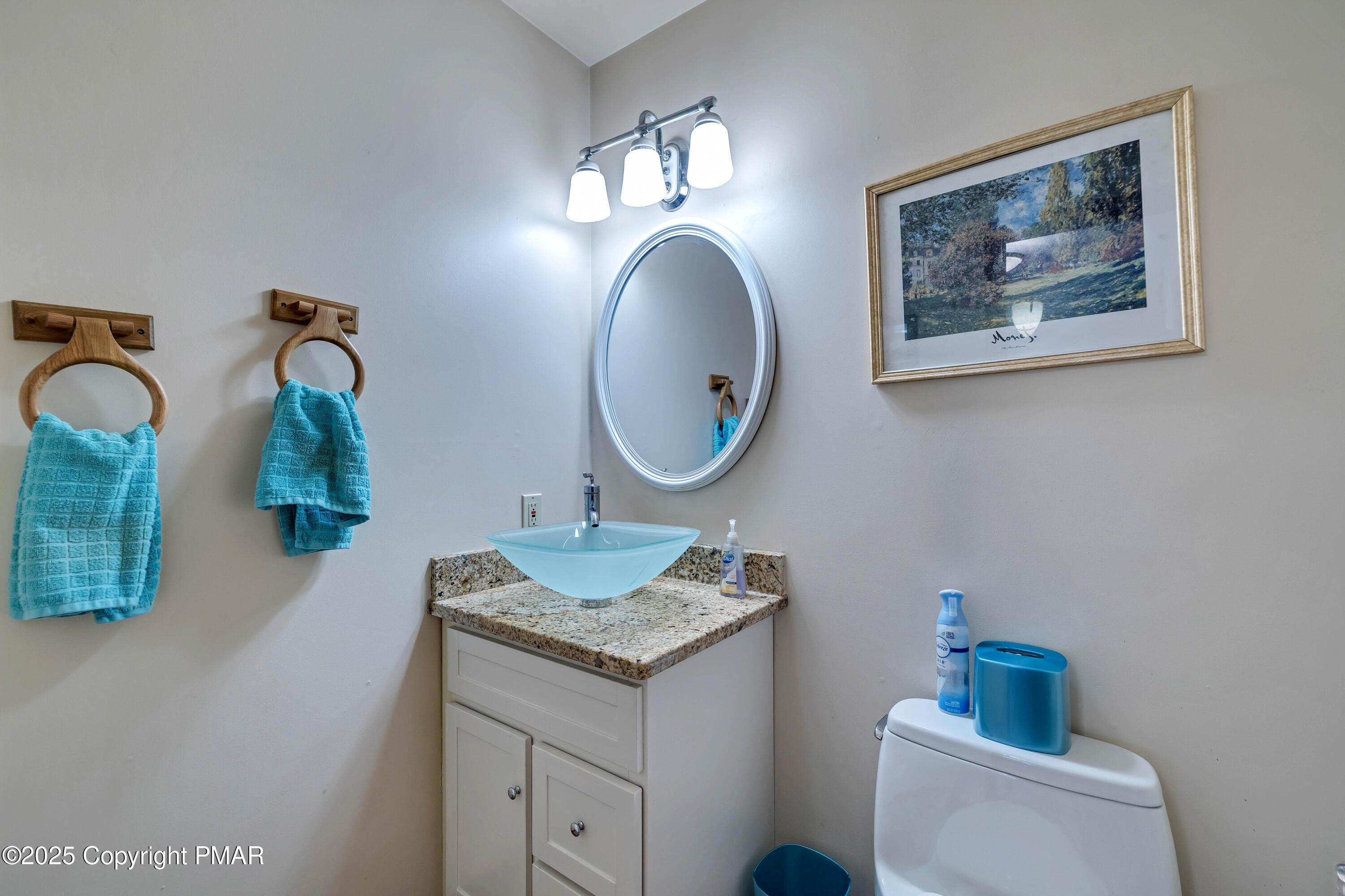 345 Canterbury Road Bushkill, PA 18324 - Photo 16 of 57 a bathroom with a toilet a sink and a mirror