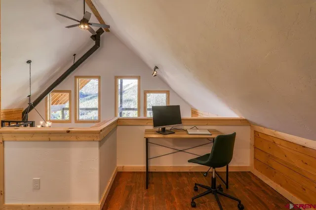 a workspace with table and chair