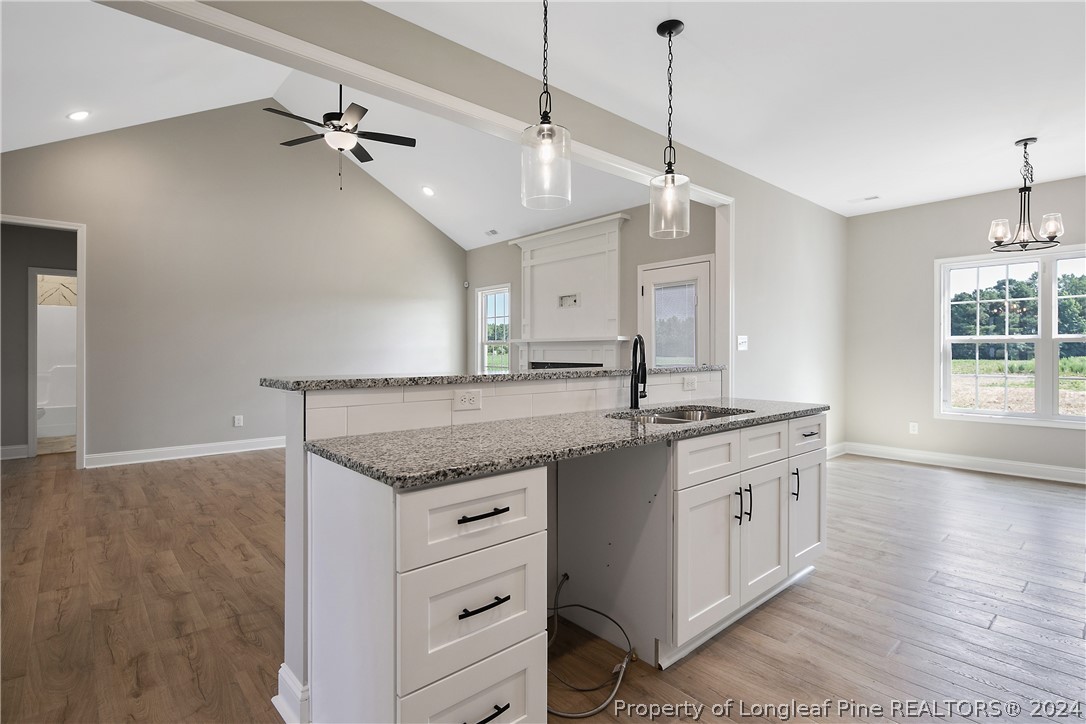 175 Spring Branch Road Tar Heel, NC 28392 - Photo 25 of 50 a kitchen with granite countertop a sink cabinets and wooden floor