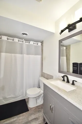 a bathroom with a sink a toilet and a mirror