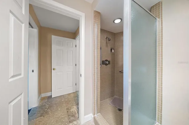 a bathroom with a bathtub