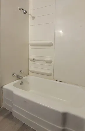 a bathroom with a bathtub