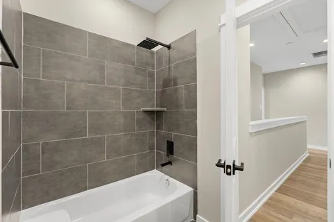 a bathroom with a bathtub