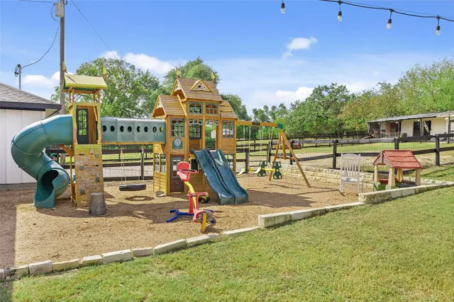 a view of a park with slide
