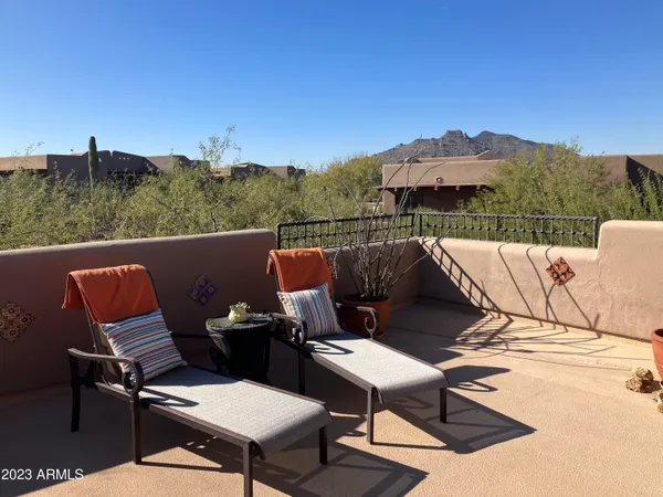 an outdoor view with patio