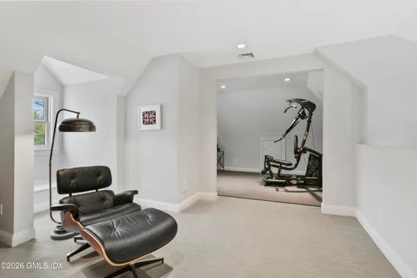 a view of workspace with gym equipment
