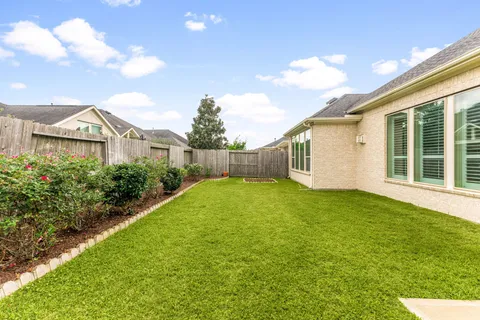 a view of a backyard with plants and a garden