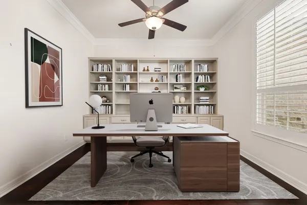 a view of a workspace with furniture
