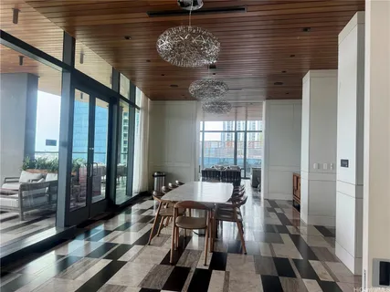 a dining room with furniture