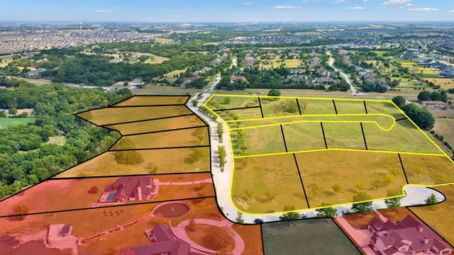 an aerial view of a swimming pool