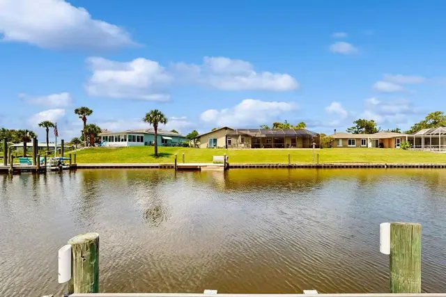 a view of a lake with houses