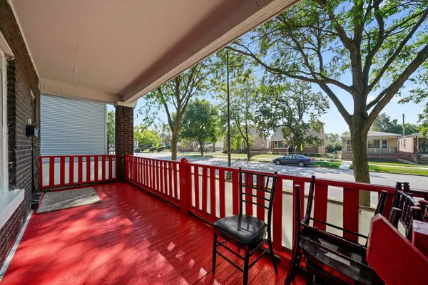 a view of a porch with a yard