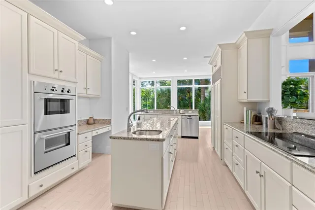 a view of center island and a window in a room