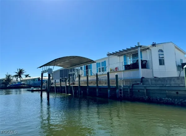 a view of a lake with a terrace