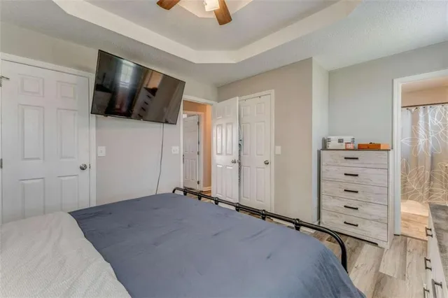 a view of a livingroom with wooden floor
