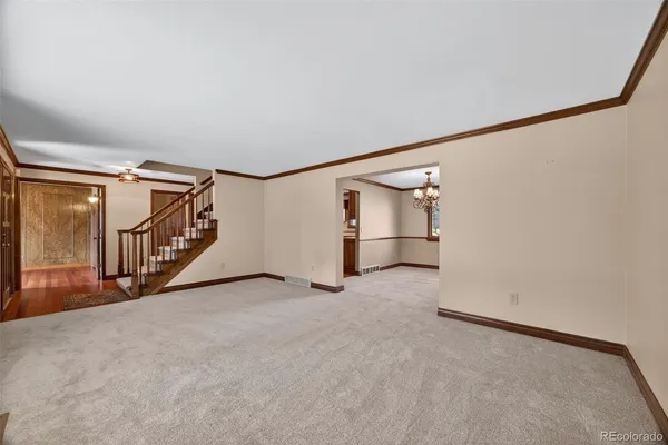 a view of a livingroom with a chandelier