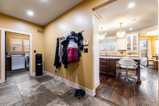 a view of a living room and dining room