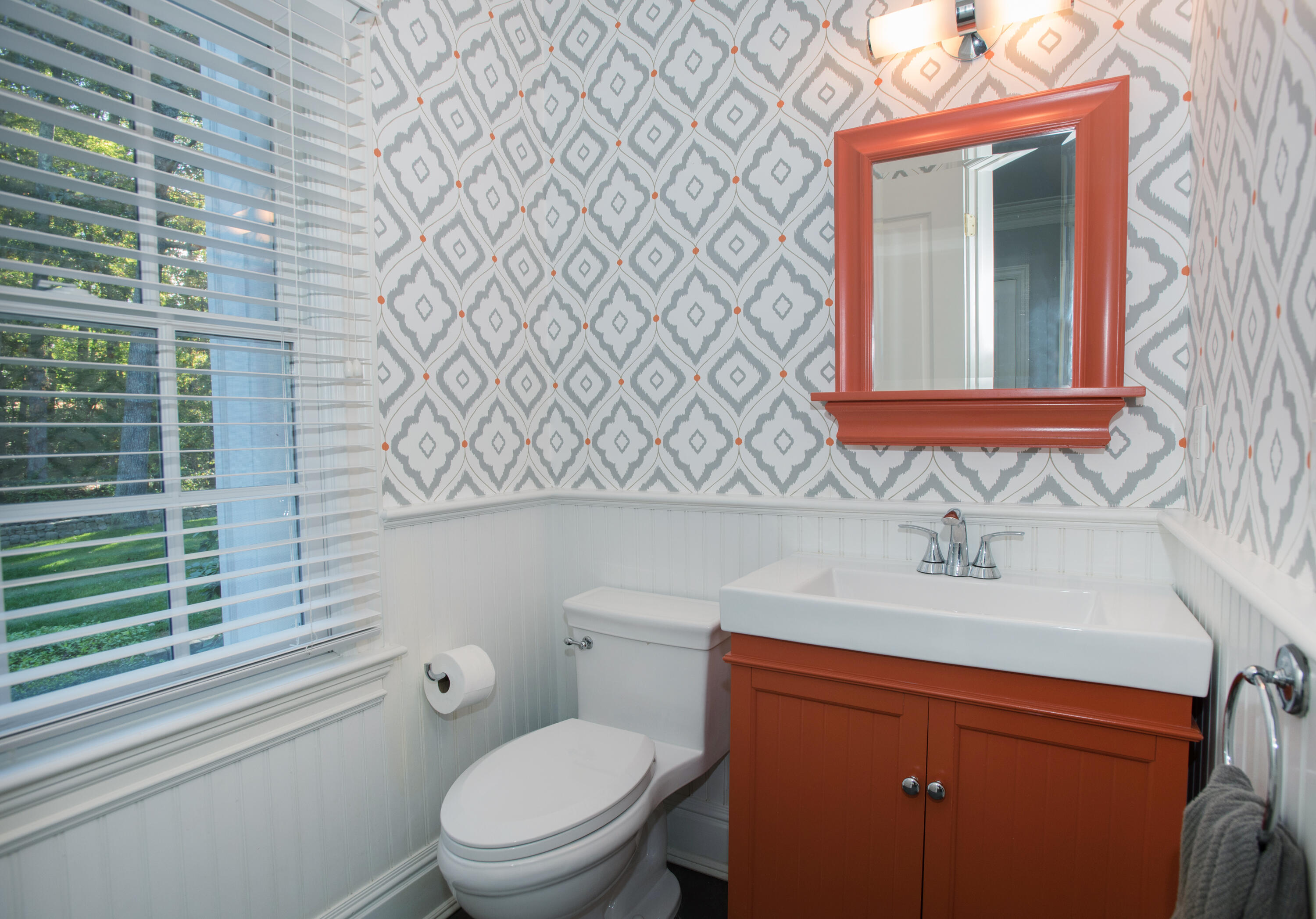 60 Bowery Road New Canaan, CT 06840 - Photo 14 of 49 a bathroom with a sink vanity mirror and toilet