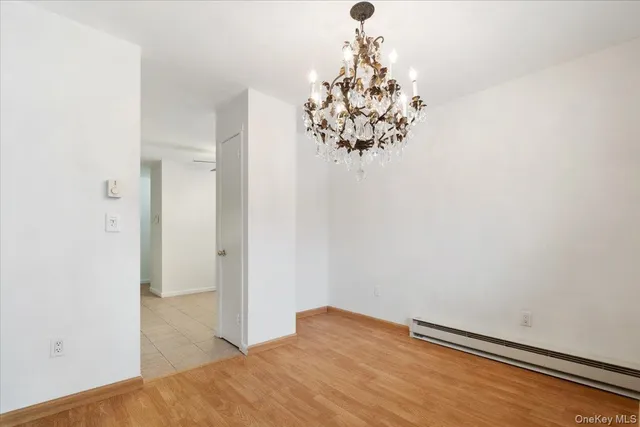 a view of a chandelier in a room