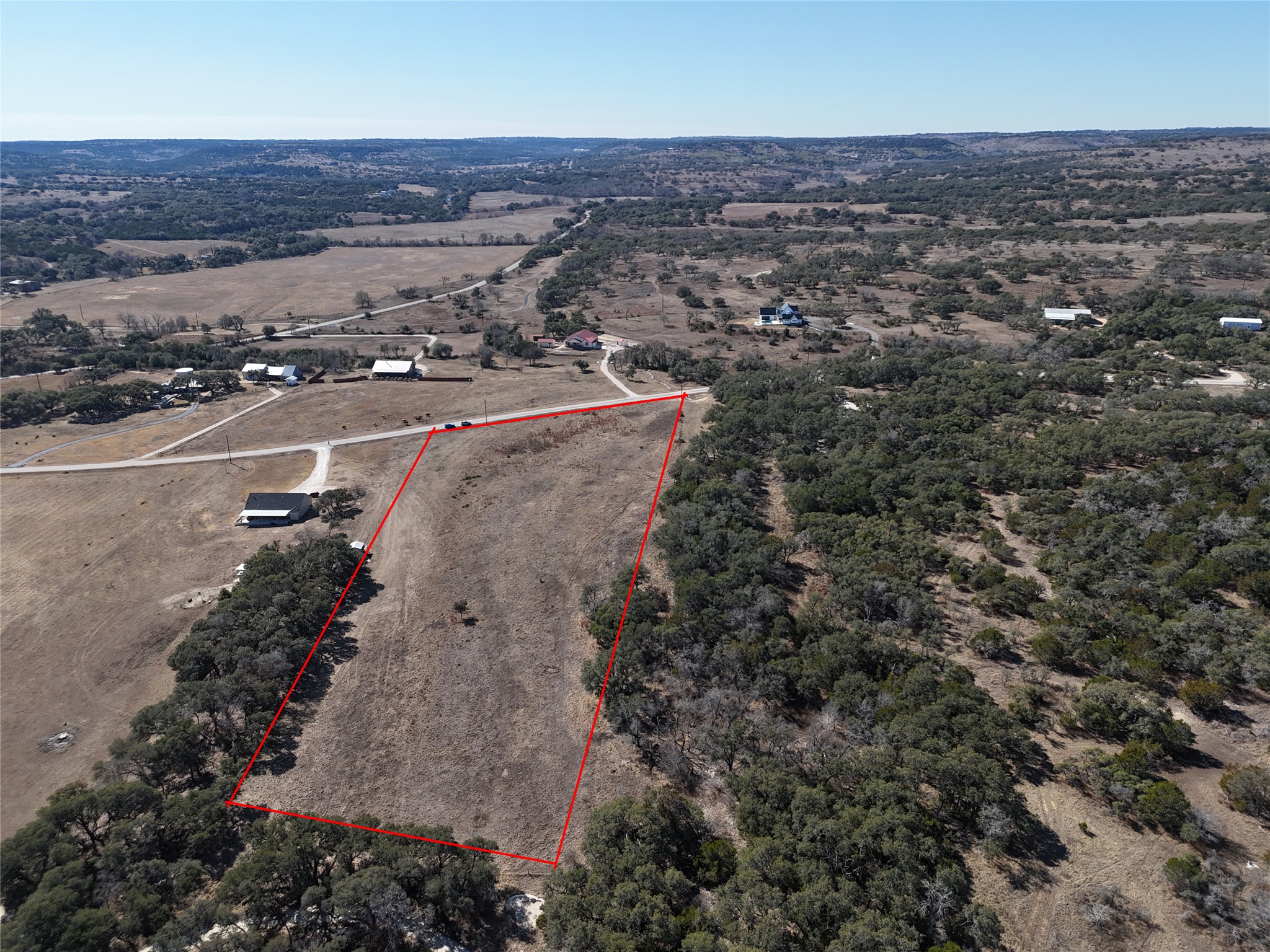 Tbd Lipan Apache Run Blanco, TX 78606 - Photo 3 of 26 Aerial view of property and surrounding area featuring rural landscape and property boundaries highlighted